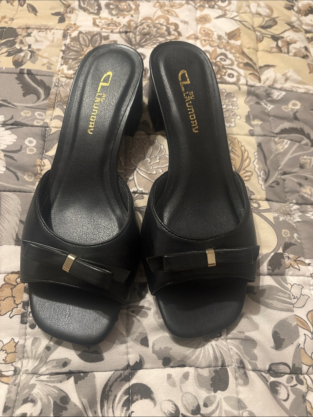 Women’s Black Bow Slide Heels